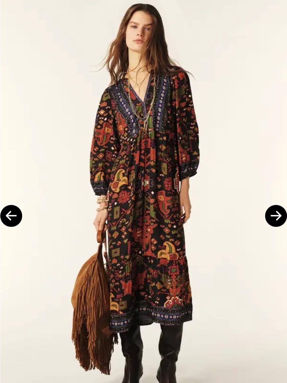 ba&sh Valley Long bohemian folk-inspired print Dress in size 6